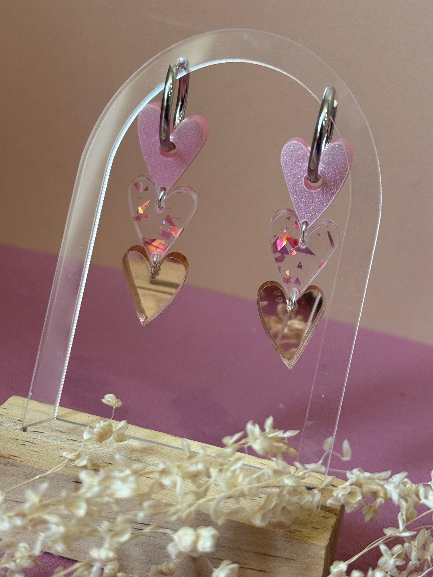 Créoles interchangeables - Coeur à Coeur – Trio de cœurs suspendus