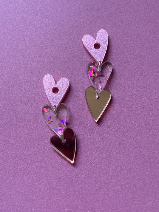 Créoles interchangeables - Coeur à Coeur – Trio de cœurs suspendus