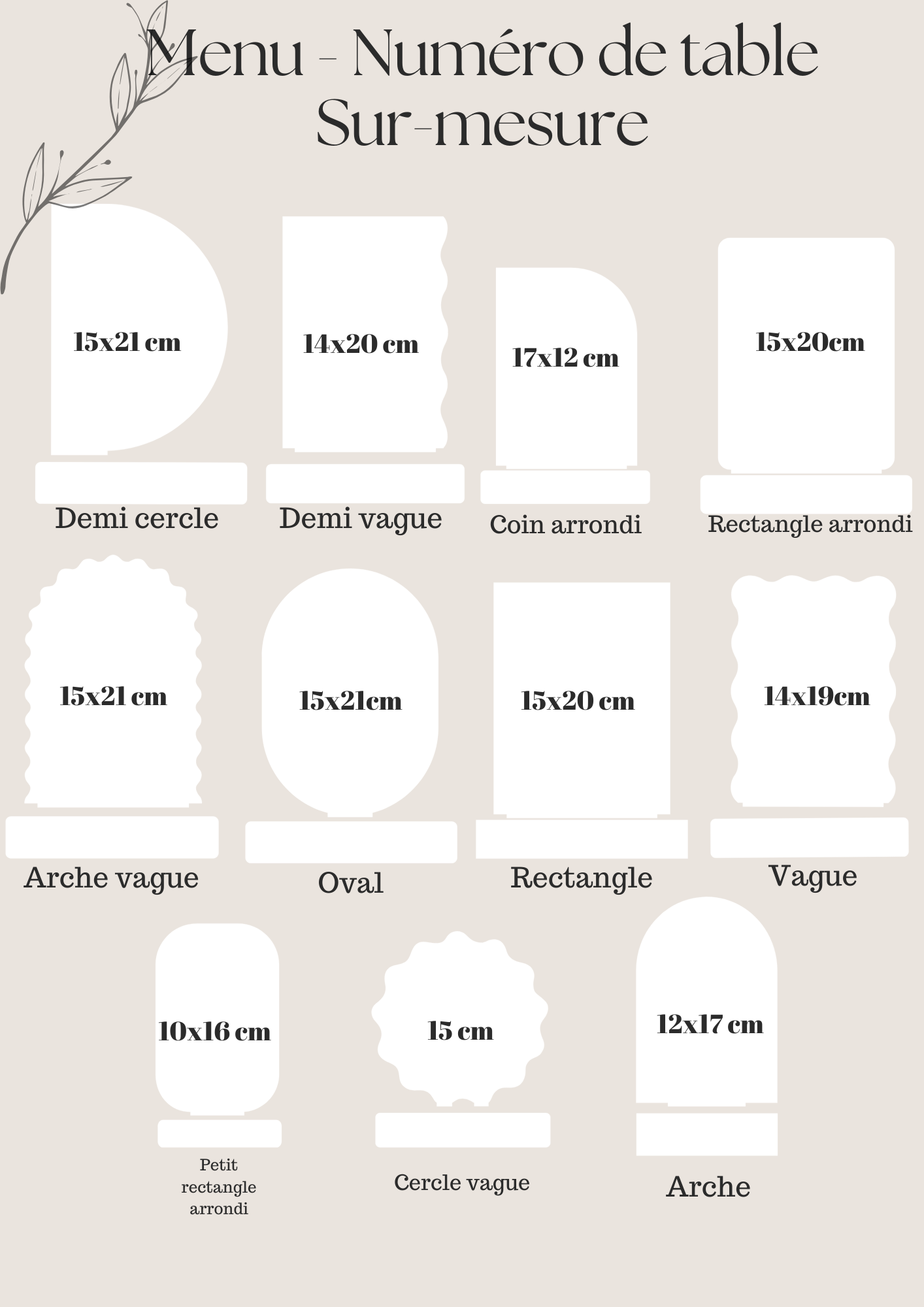 Numéro / Noms de table Sur-mesure