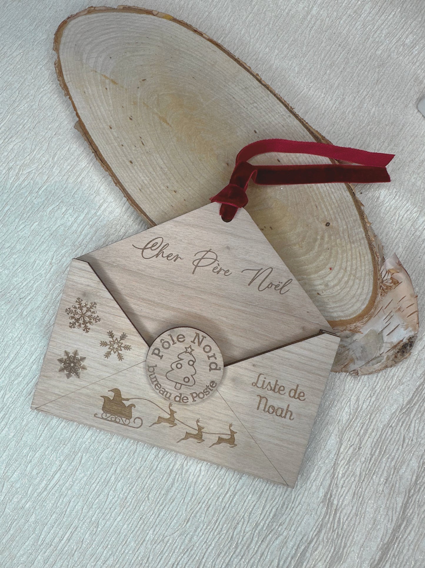Enveloppe en bois personnalisée liste de Noël