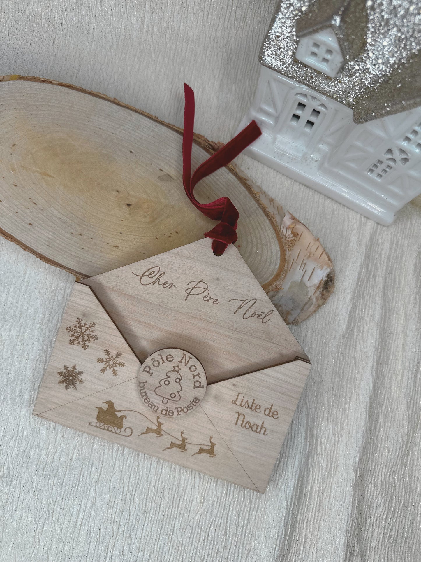 Enveloppe en bois personnalisée liste de Noël