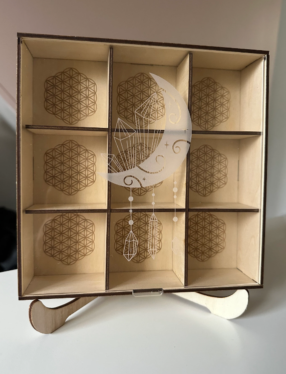 Boite rangement pierres - fleur de vie -lotus - lune