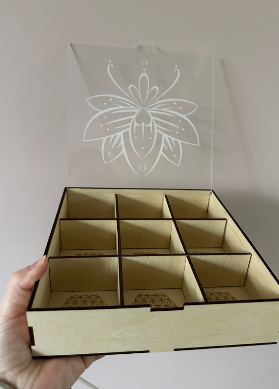 Boite rangement pierres - fleur de vie -lotus - lune
