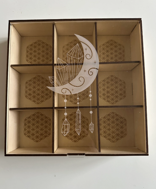 Boite rangement pierres - fleur de vie -lotus - lune