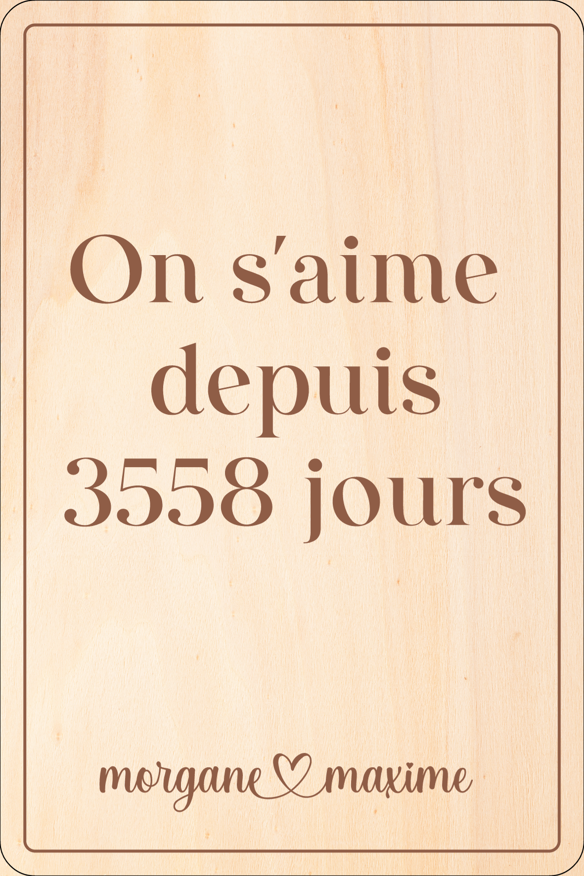 Carte postale en bois "On s'aime depuis..."