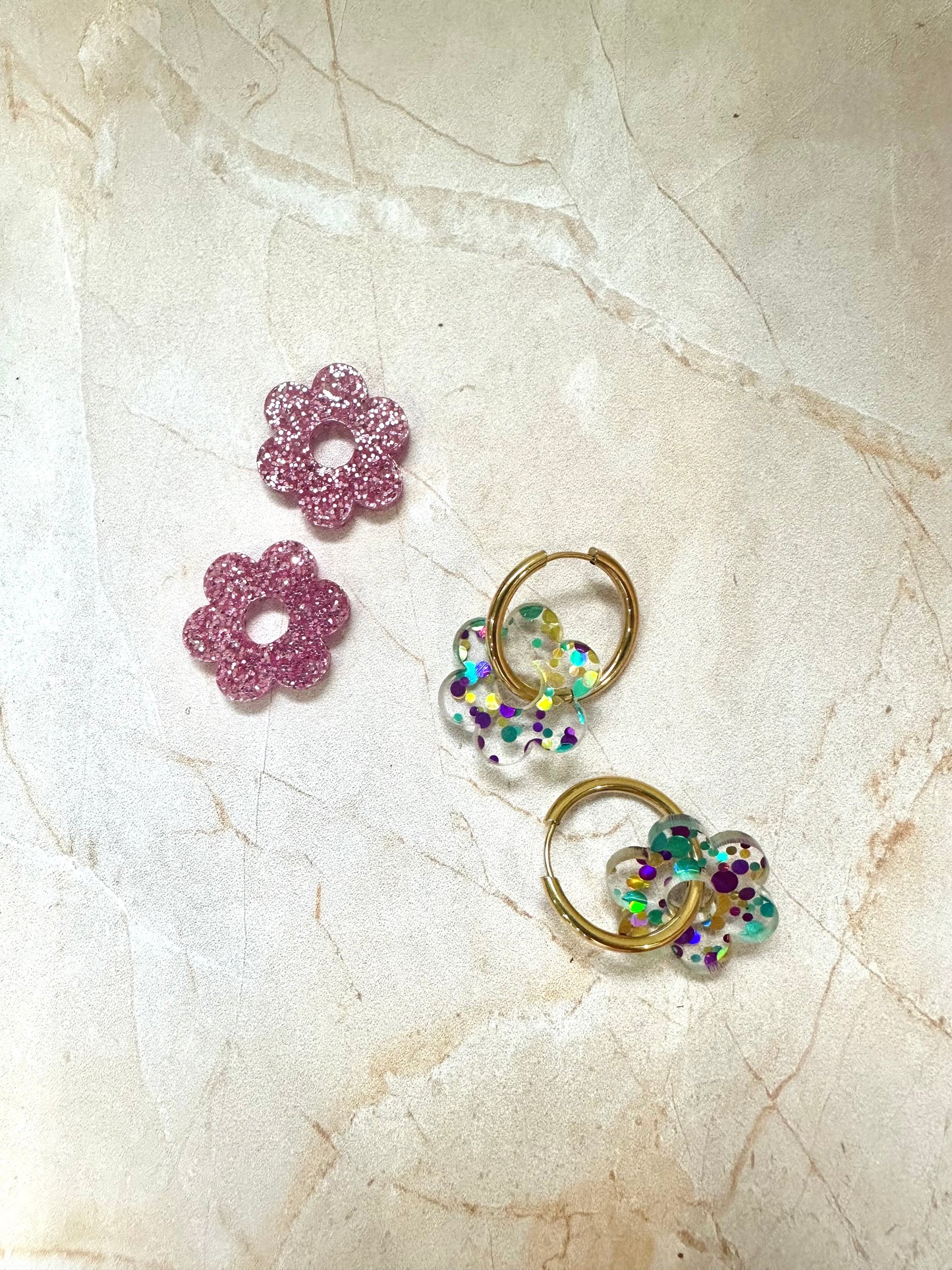 Boucles d'oreilles Créoles interchangeables - Maxi Daisy (Fleur)