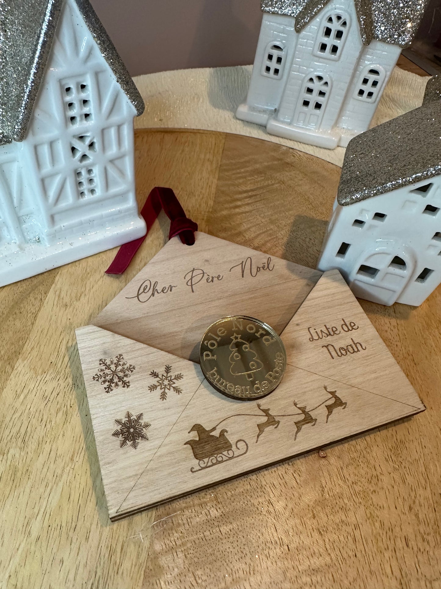 Enveloppe en bois personnalisée liste de Noël