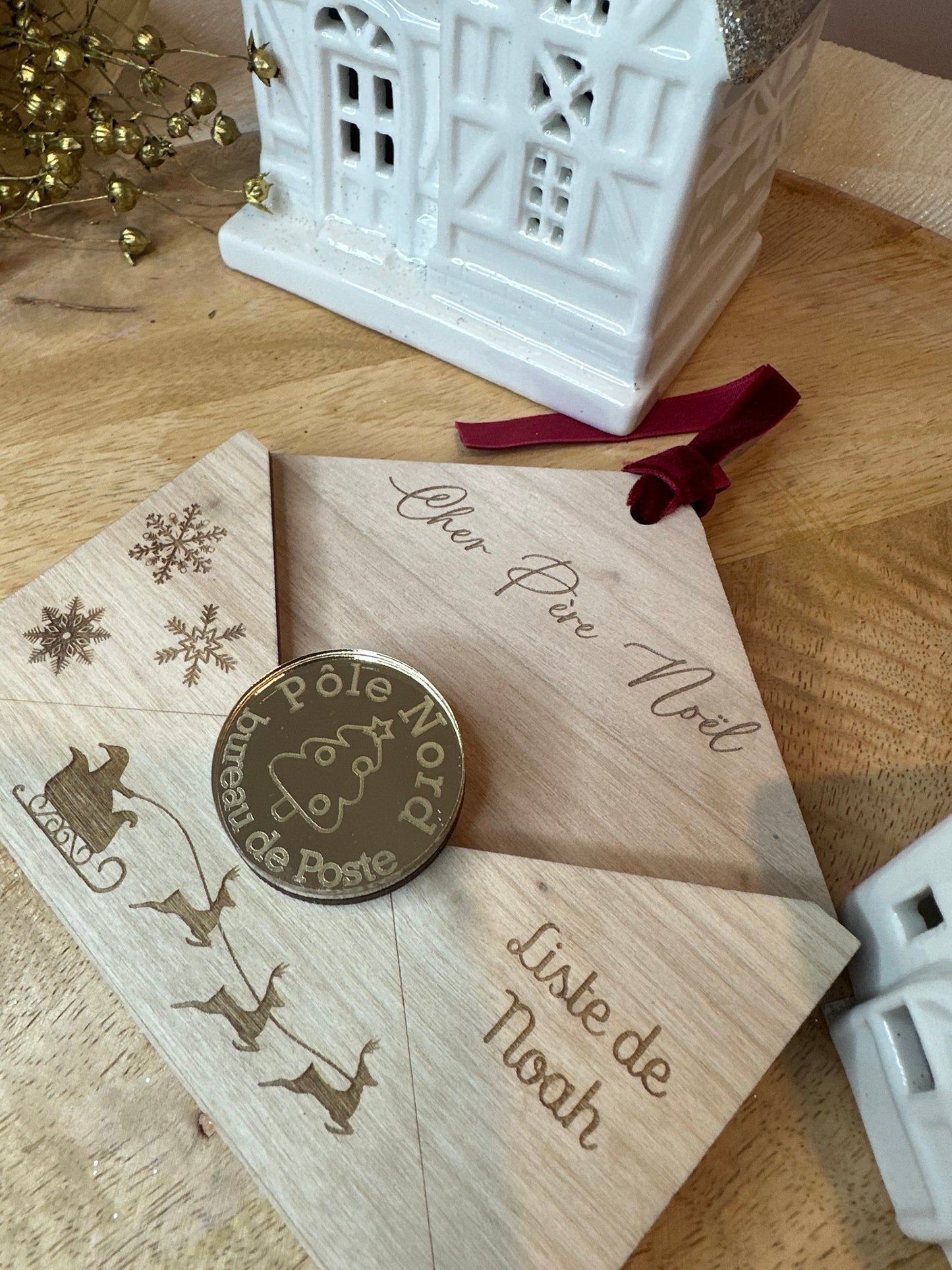 Enveloppe en bois personnalisée liste de Noël