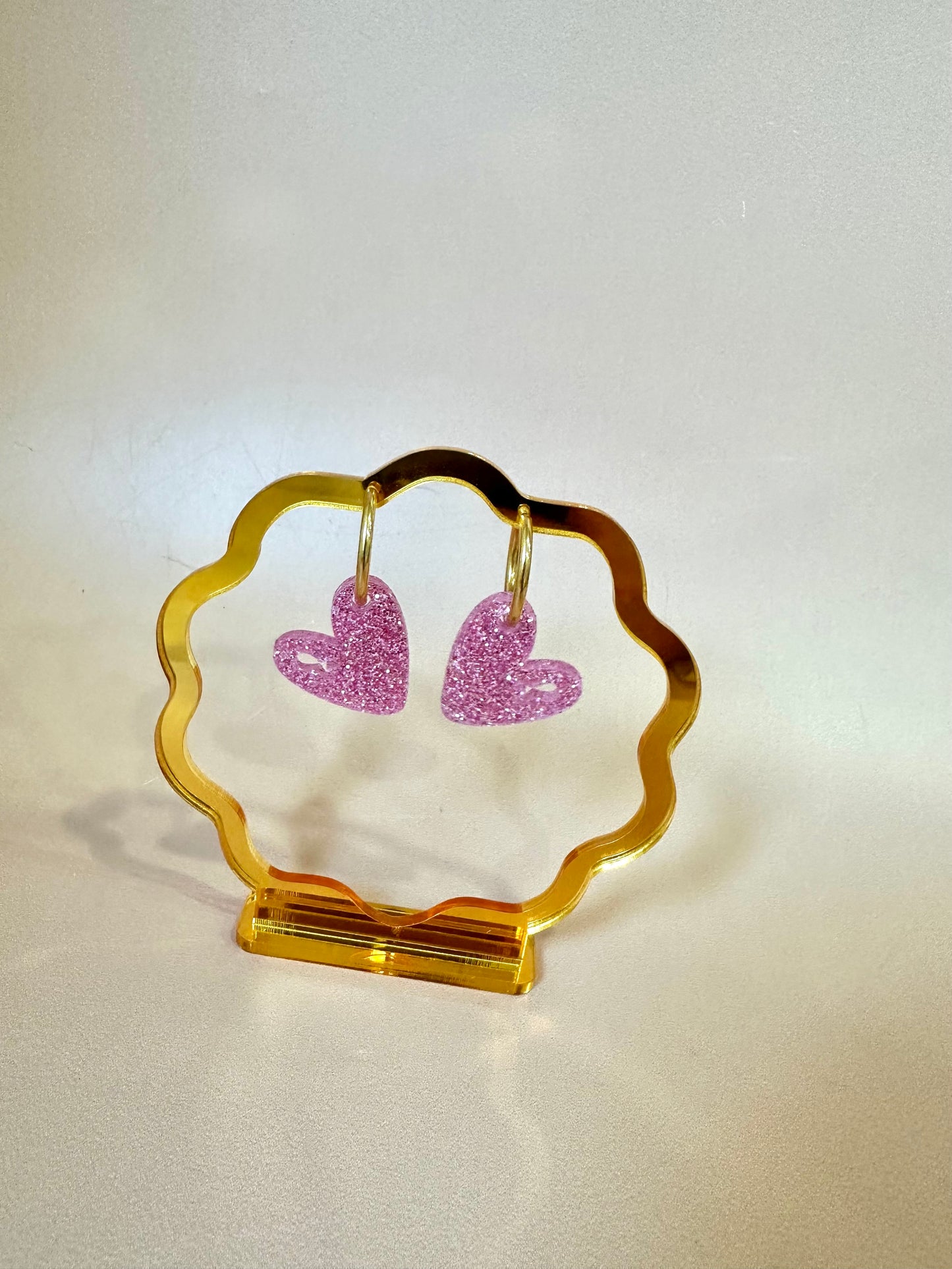 Boucles d'oreilles Créoles interchangeables - Octobre rose Coeur rose