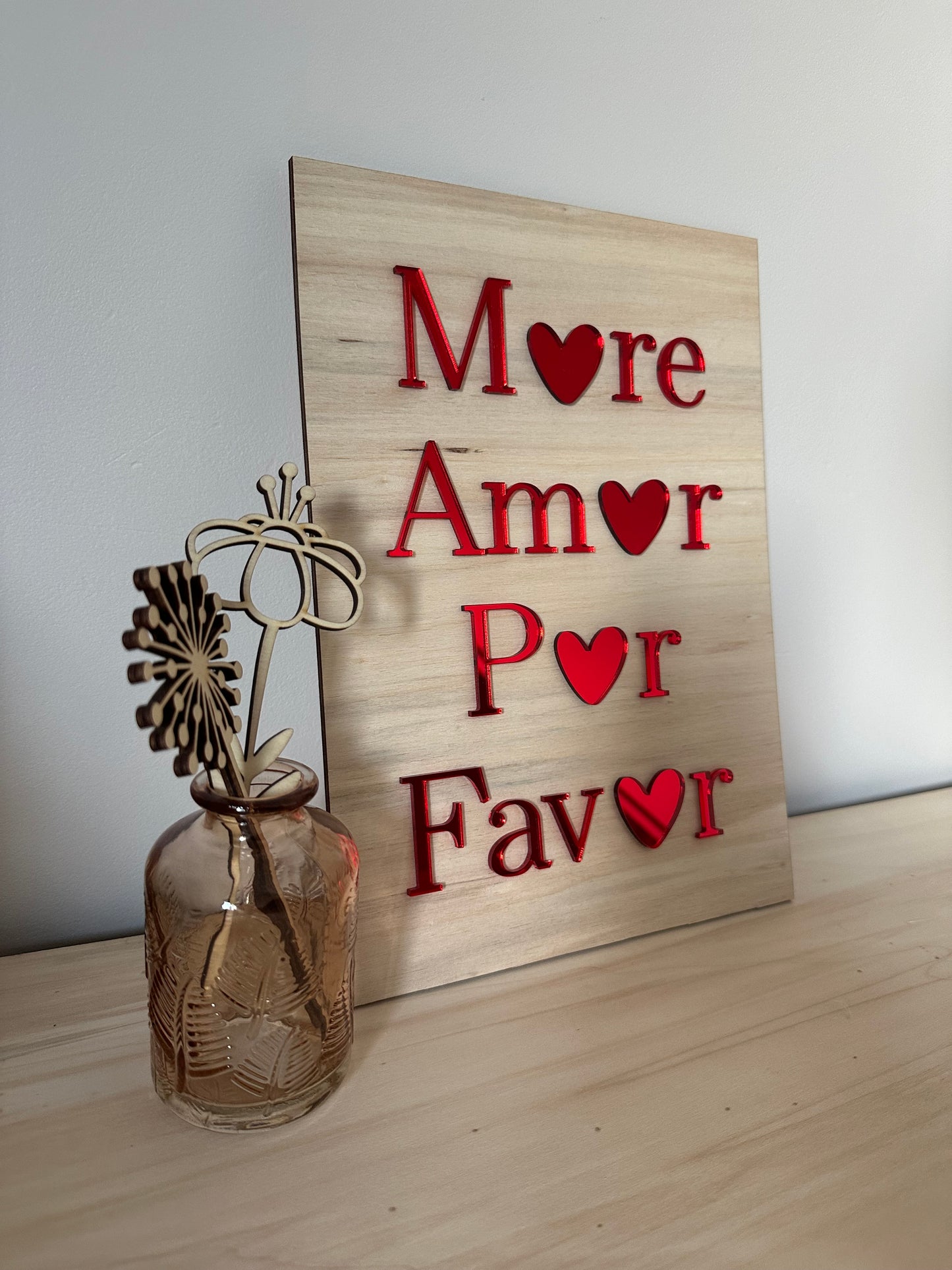 Affiche en Bois "More Amor Por Favor"