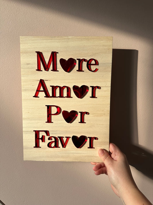 Affiche en Bois "More Amor Por Favor"