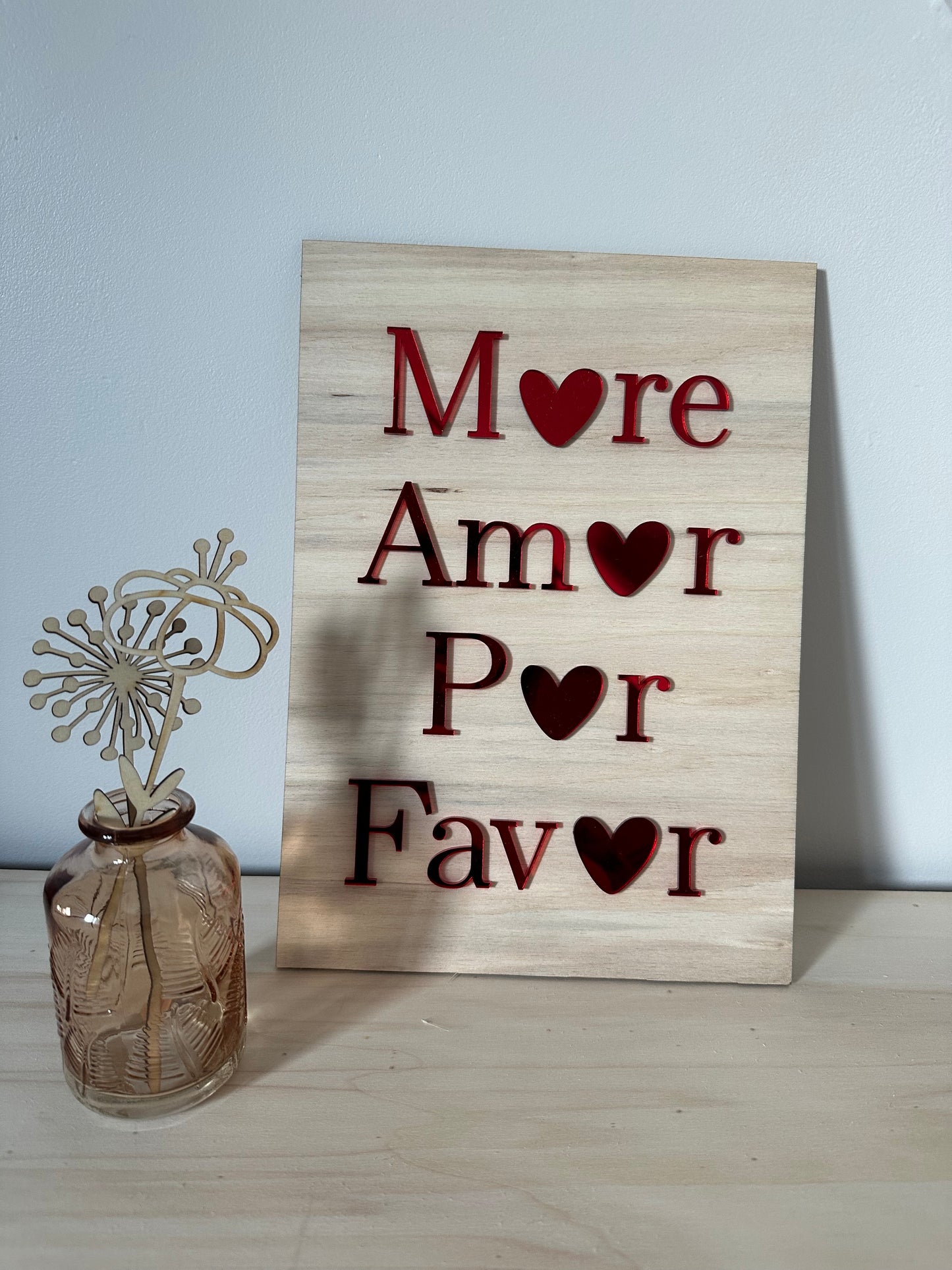 Affiche en Bois "More Amor Por Favor"