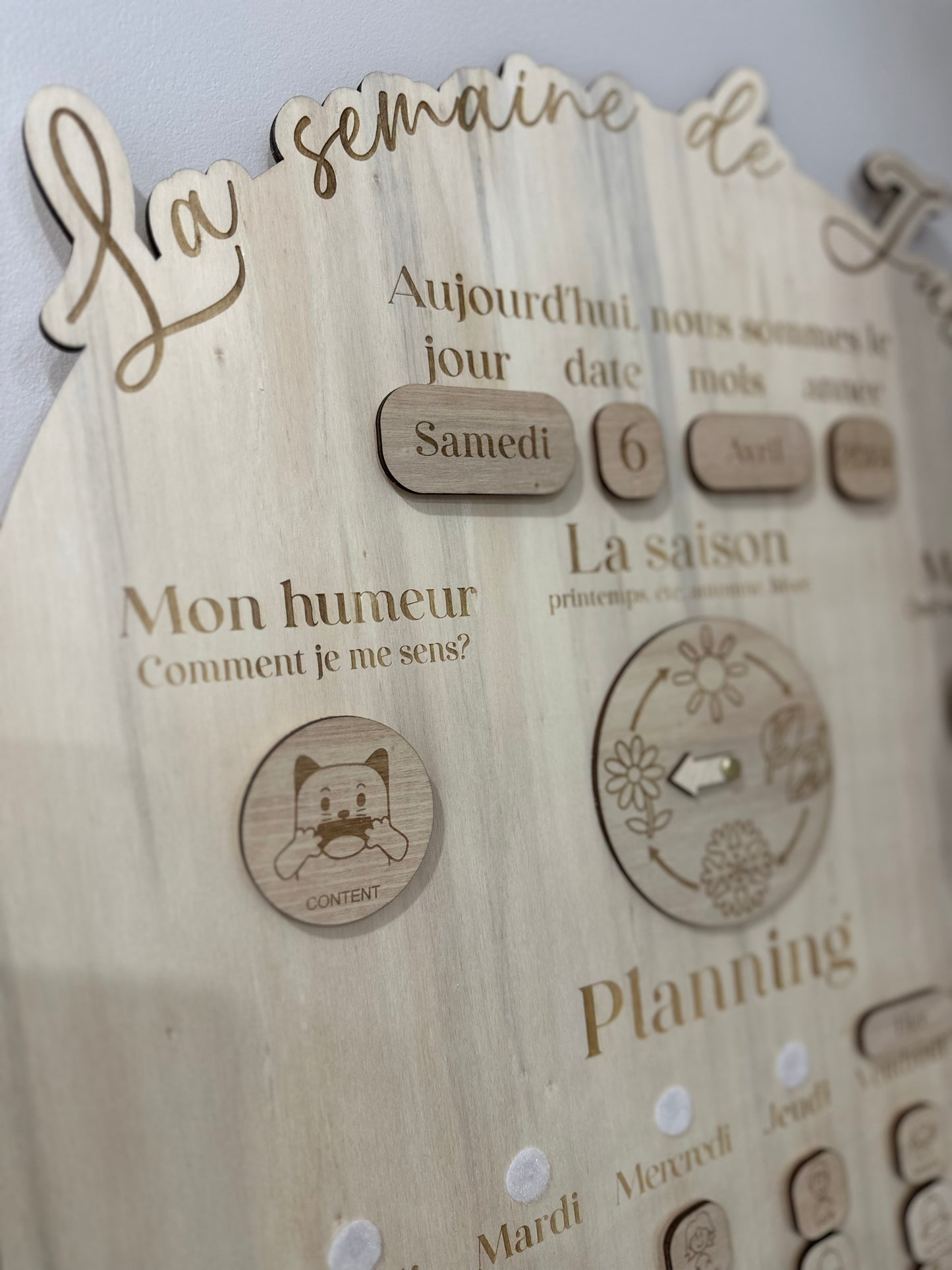 Semainier / Planning enfant en bois
