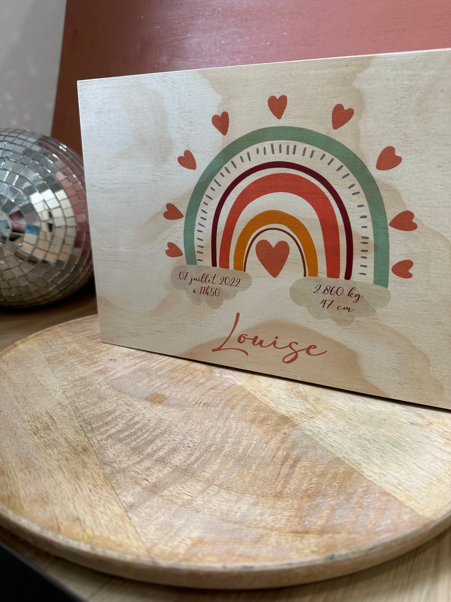 Boite en bois Naissance - Arc en ciel
