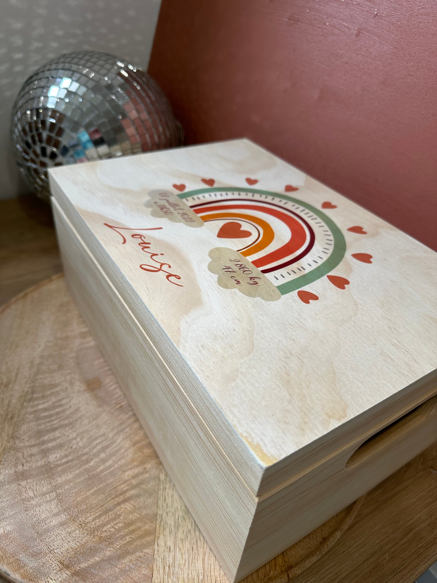 Boite en bois Naissance - Arc en ciel