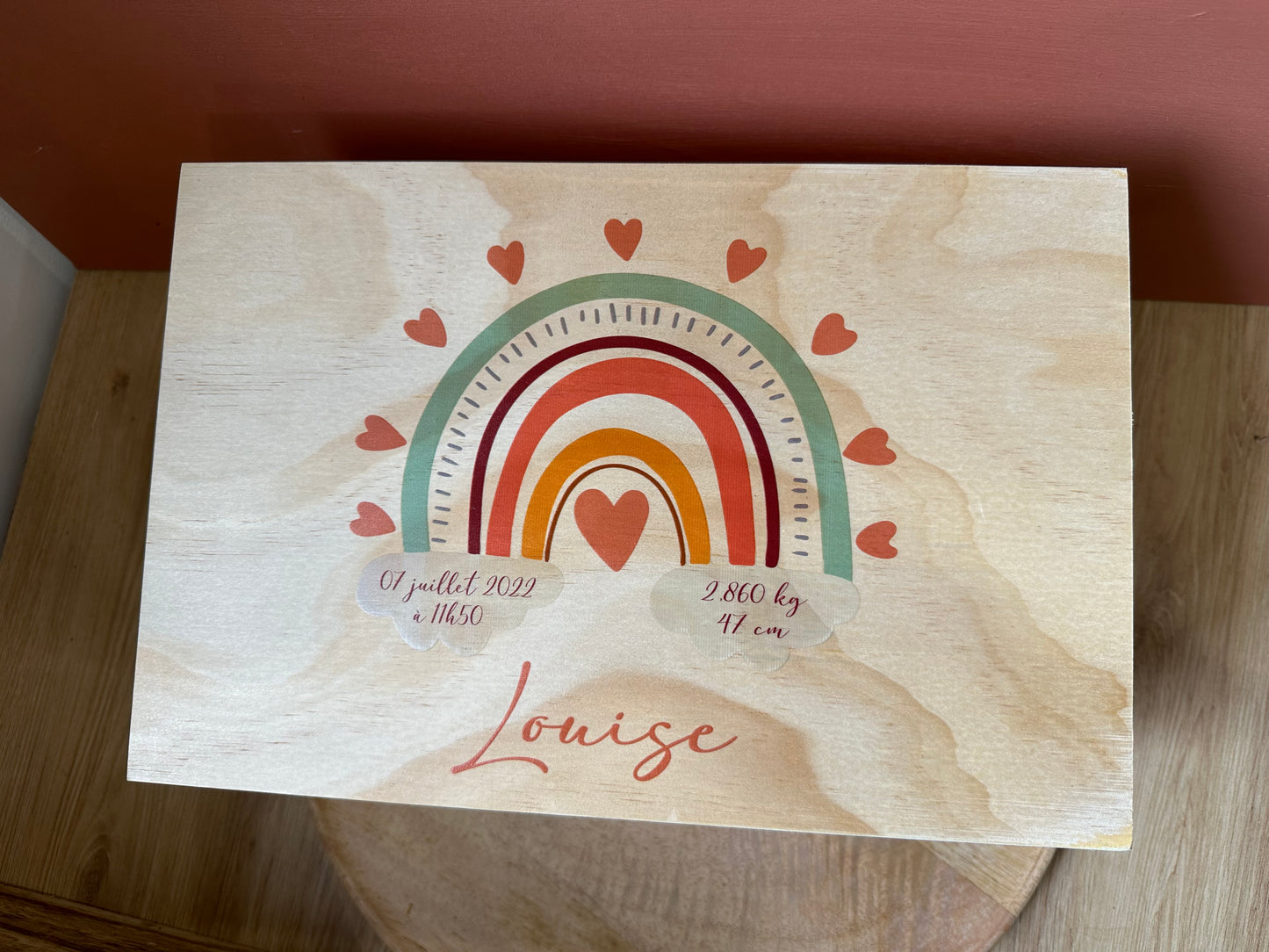 Boite en bois Naissance - Arc en ciel
