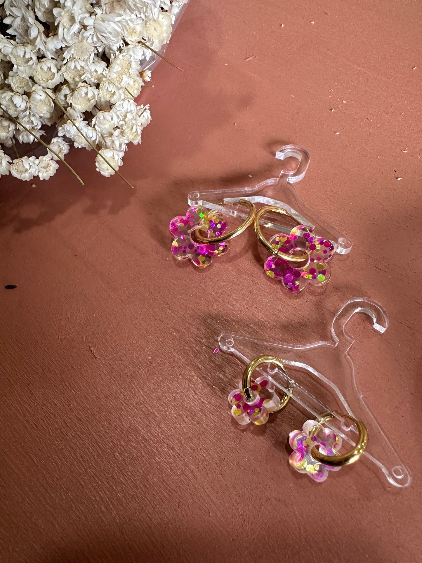 Boucles d'oreilles Créoles mini fleurs Mère-Fille