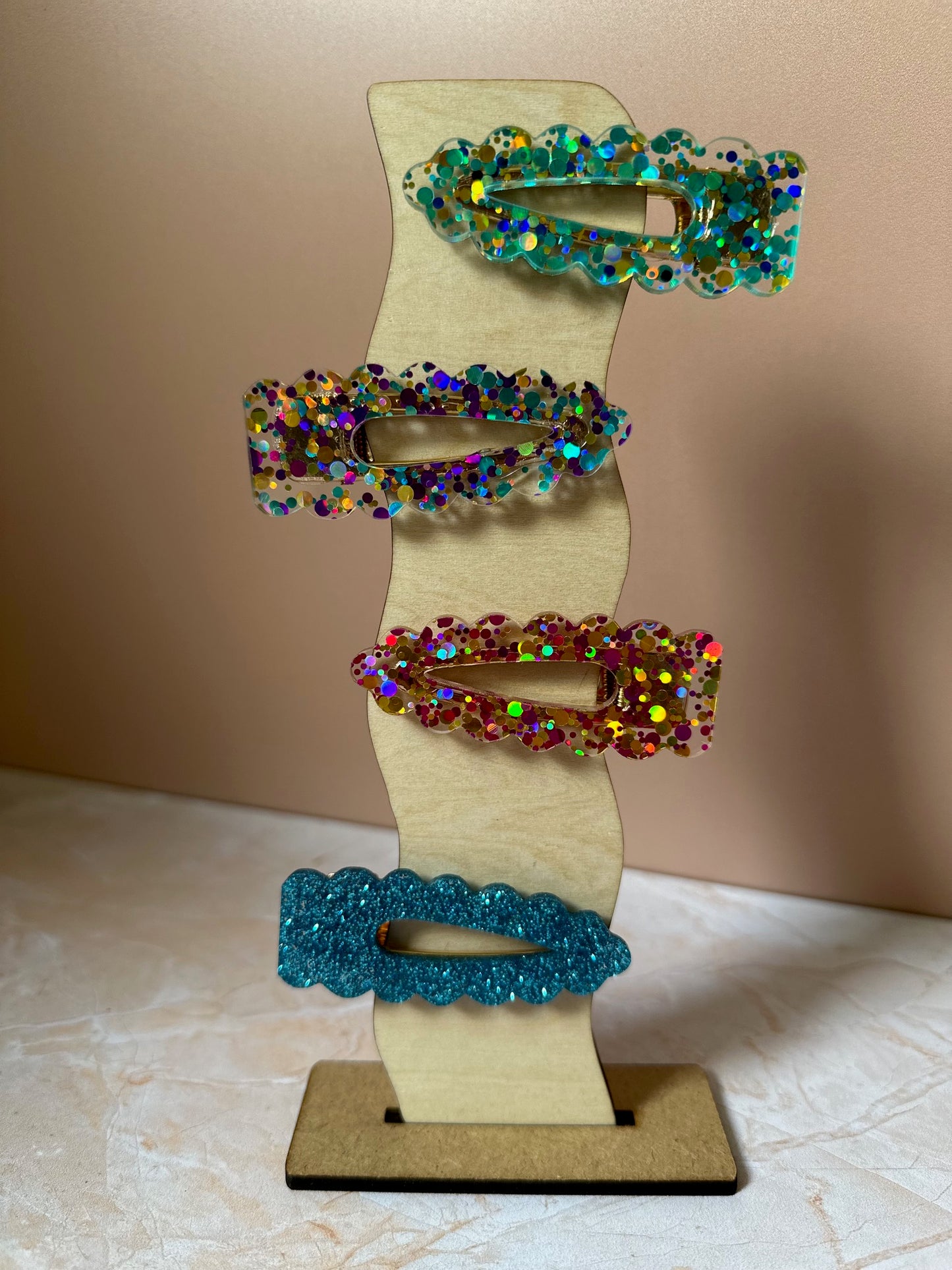 Barrettes crocodiles pailletées - Festonnée