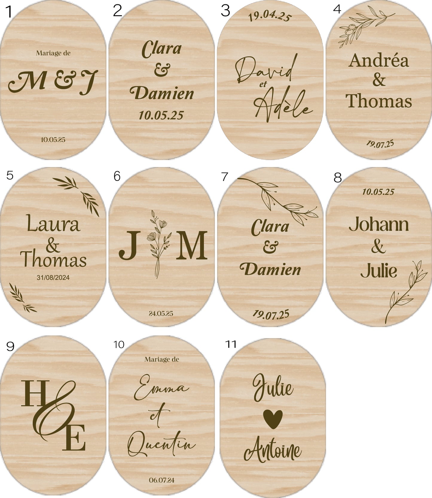Magnets en bois personnalisés - Mariage