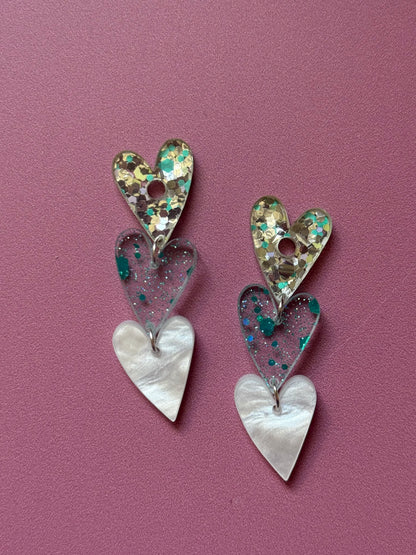 Créoles interchangeables - Coeur à Coeur – Trio de cœurs suspendus
