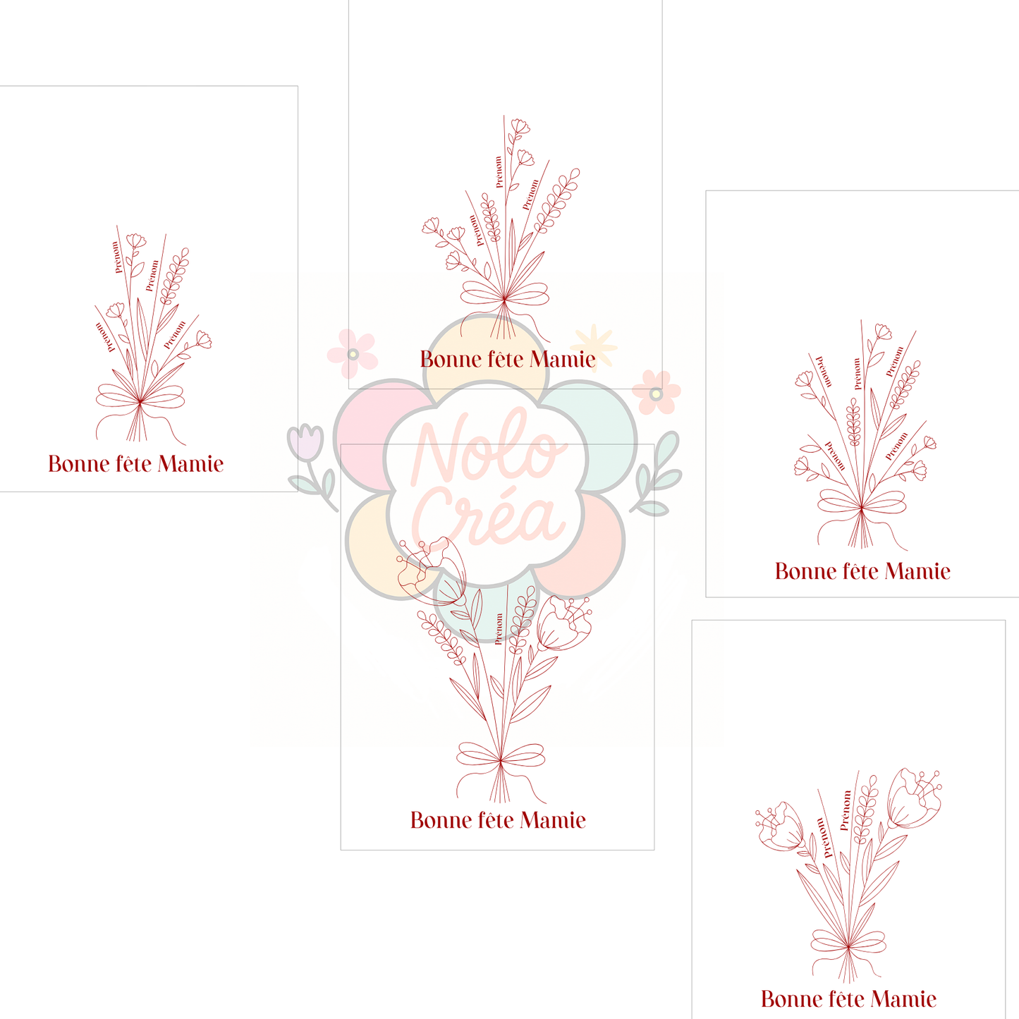 Pancarte en bois « Bouquet de fleurs – Bonne fête Mamie » – Personnalisable