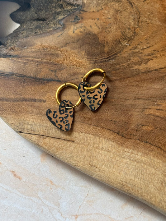 Boucles d'oreilles Créoles interchangeables - Coeur Léopard mini