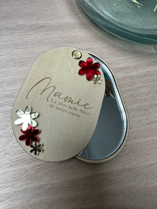 Miroir de poche floral en bois et plexiglass