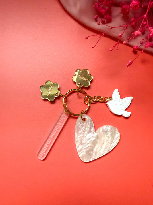 Porte-clés grigri "Je t’aime / On t’aime Mamie"