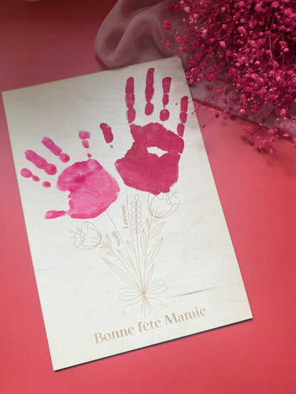 Pancarte en bois « Bouquet de fleurs – Bonne fête Mamie » – Personnalisable