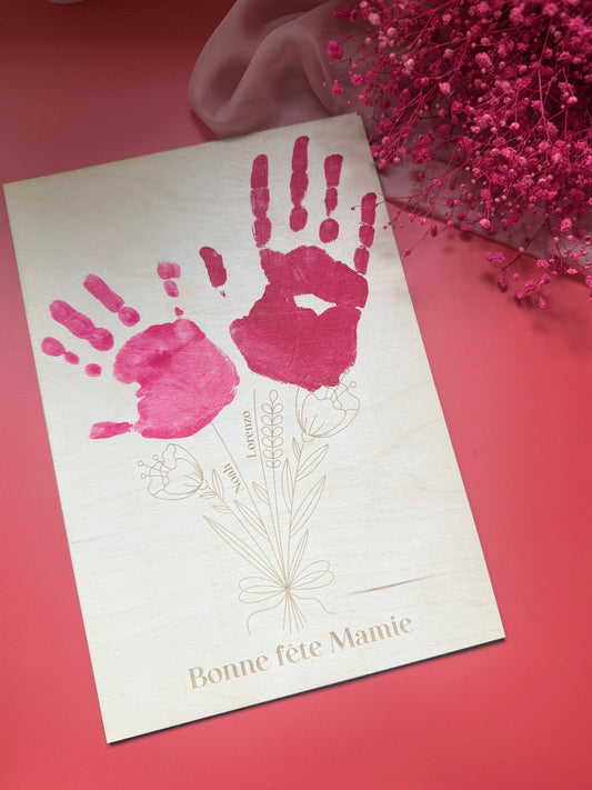 Pancarte en bois « Bouquet de fleurs – Bonne fête Mamie » – Personnalisable