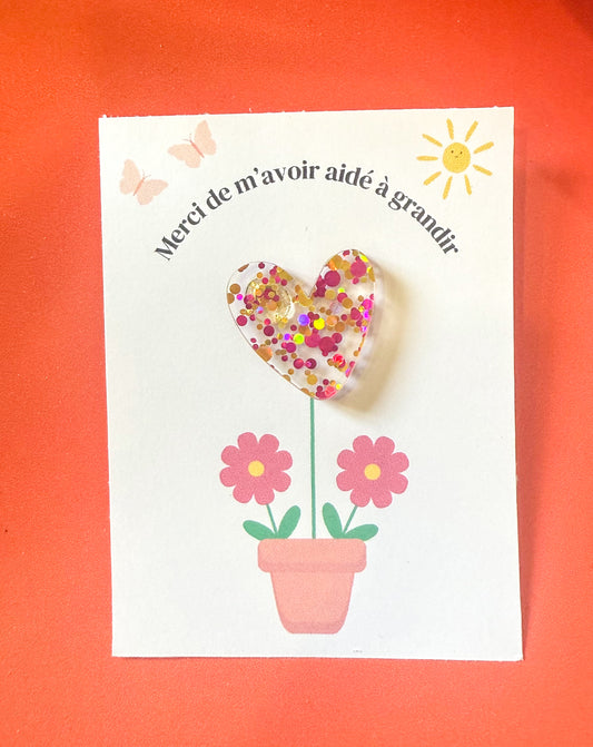 Pin’s cœur rose – Paillettes dorées