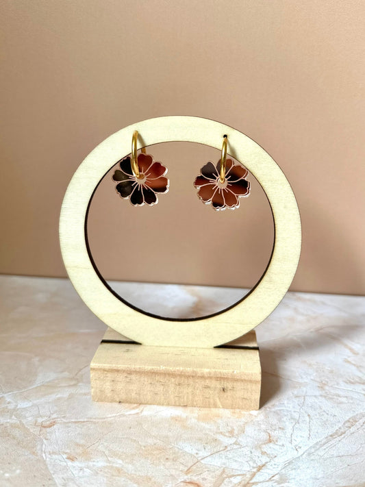 Boucles d'oreilles Créoles interchangeables - Fleur Miroir rose gold